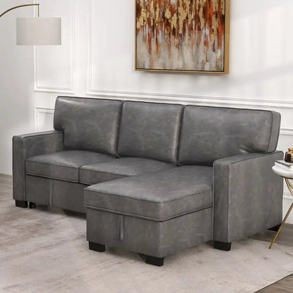 Pull Out Couch Futon Bed with USB Ports and Cup Holders ,Sectional Sofa with Storage Chaise