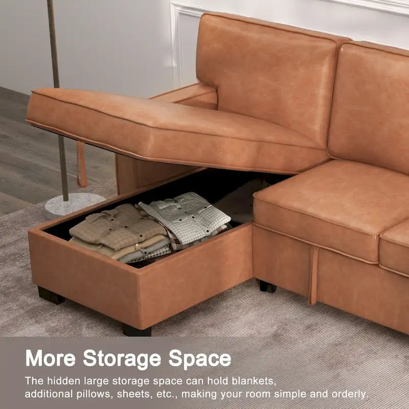 Pull Out Couch Futon Bed with USB Ports and Cup Holders ,Sectional Sofa with Storage Chaise