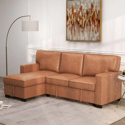 Pull Out Couch Futon Bed with USB Ports and Cup Holders ,Sectional Sofa with Storage Chaise