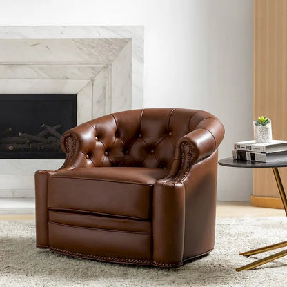 Felipe Modern Genuine Leather Swivel Chair With Tufted Back By HULALA HOME