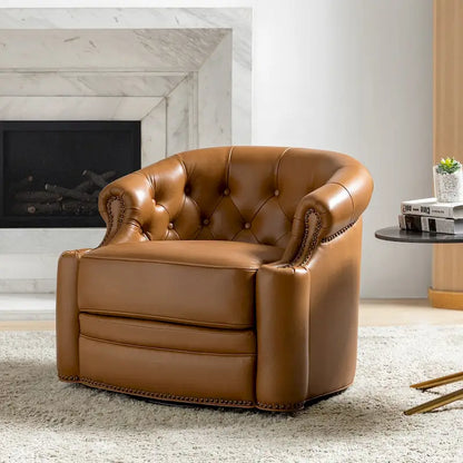 Felipe Modern Genuine Leather Swivel Chair With Tufted Back By HULALA HOME