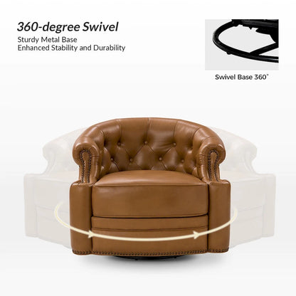 Felipe Modern Genuine Leather Swivel Chair With Tufted Back By HULALA HOME