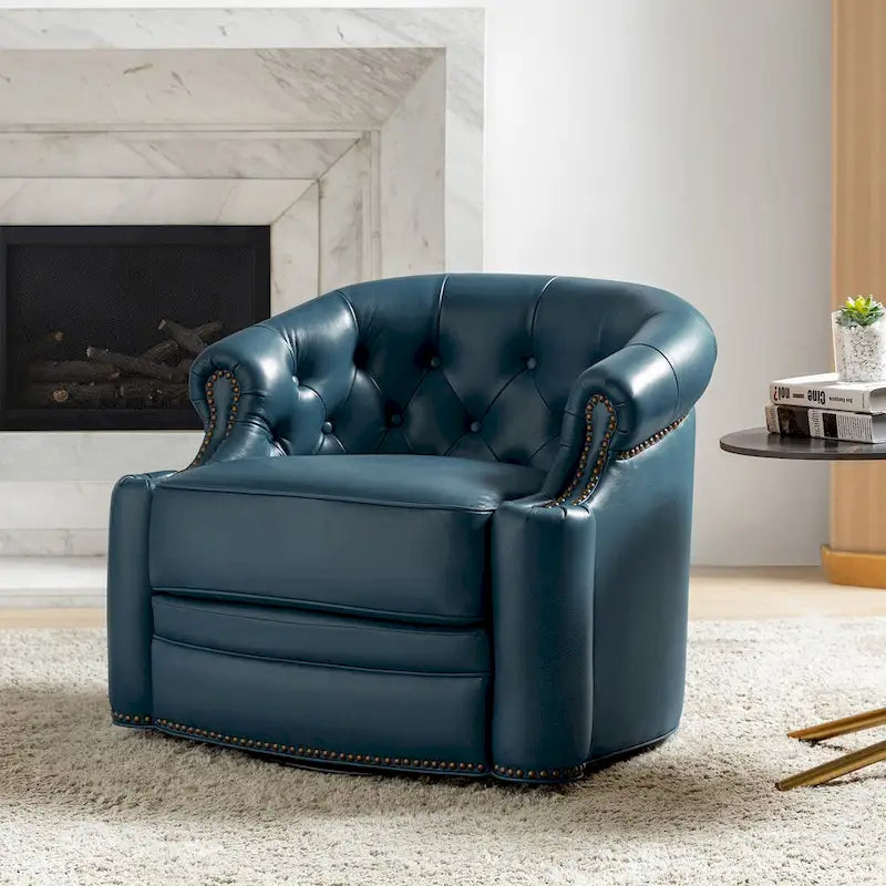 Felipe Modern Genuine Leather Swivel Chair With Tufted Back By HULALA HOME