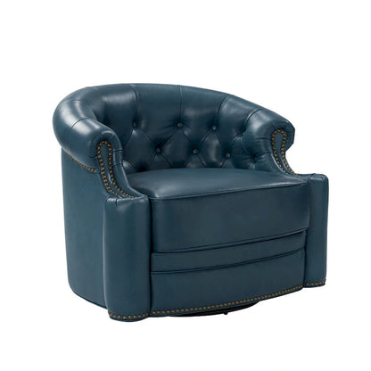 Felipe Modern Genuine Leather Swivel Chair With Tufted Back By HULALA HOME