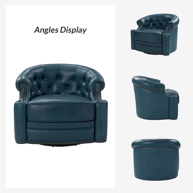 Felipe Modern Genuine Leather Swivel Chair With Tufted Back By HULALA HOME