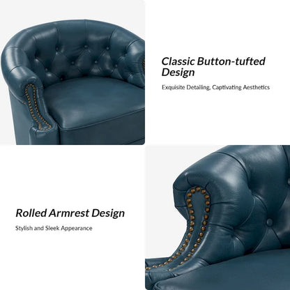 Felipe Modern Genuine Leather Swivel Chair With Tufted Back By HULALA HOME