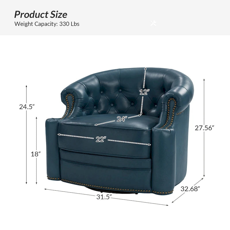 Felipe Modern Genuine Leather Swivel Chair With Tufted Back By HULALA HOME