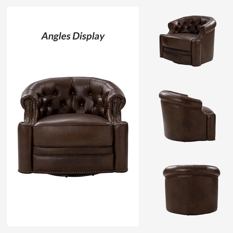 Felipe Modern Genuine Leather Swivel Chair With Tufted Back By HULALA HOME