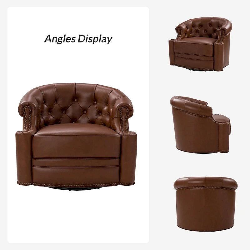 Felipe Modern Genuine Leather Swivel Chair With Tufted Back By HULALA HOME