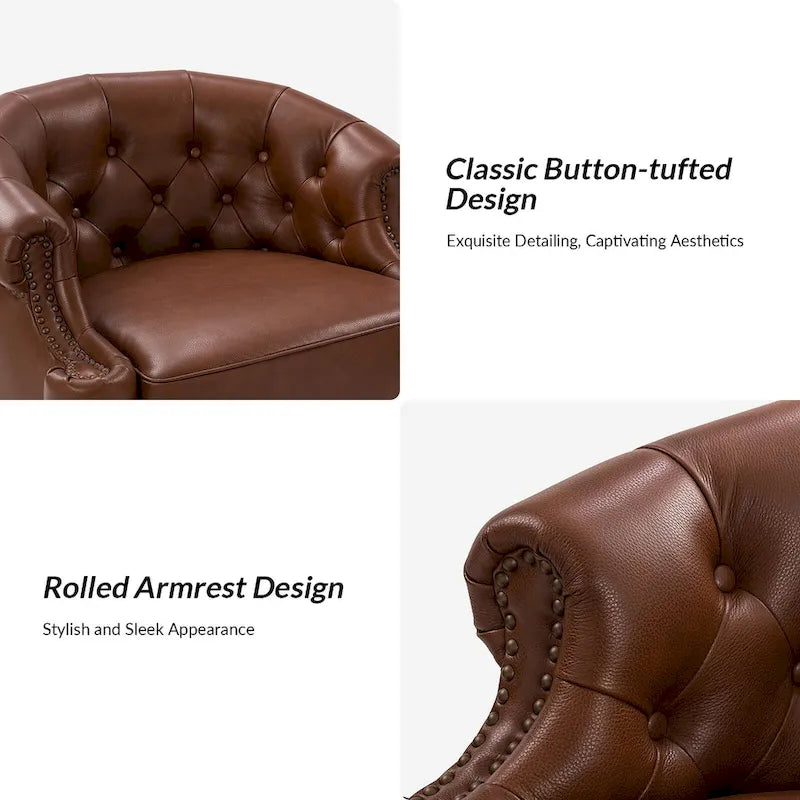 Felipe Modern Genuine Leather Swivel Chair With Tufted Back By HULALA HOME