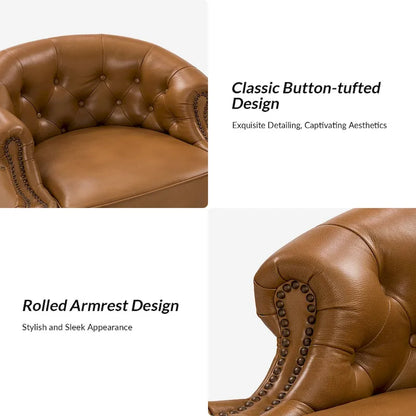 Felipe Modern Genuine Leather Swivel Chair With Tufted Back By HULALA HOME