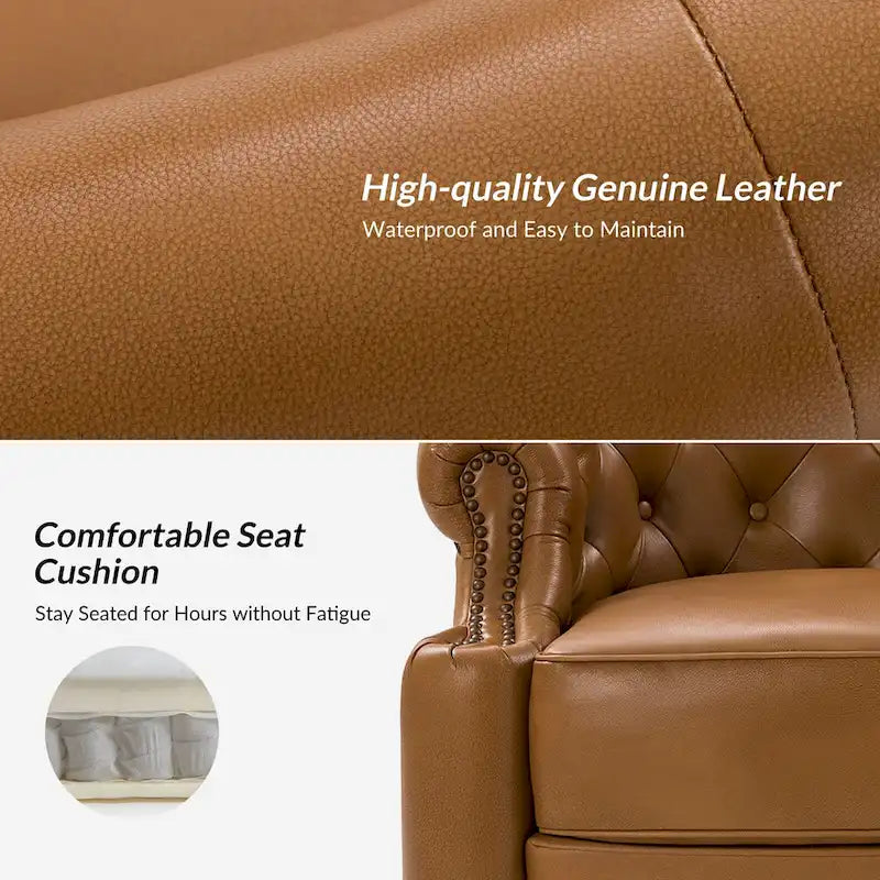 Felipe Modern Genuine Leather Swivel Chair With Tufted Back By HULALA HOME