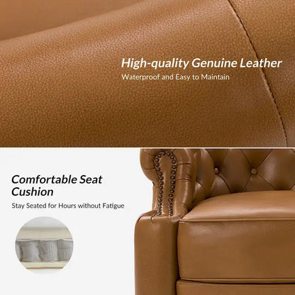 Felipe Modern Genuine Leather Swivel Chair With Tufted Back By HULALA HOME
