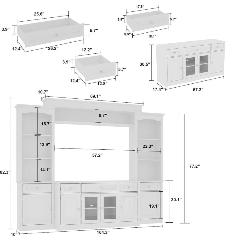104.3x82.3 Complete Entertainment Wall Unit White TV Stand Display