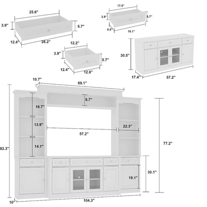 104.3x82.3 Complete Entertainment Wall Unit White TV Stand Display