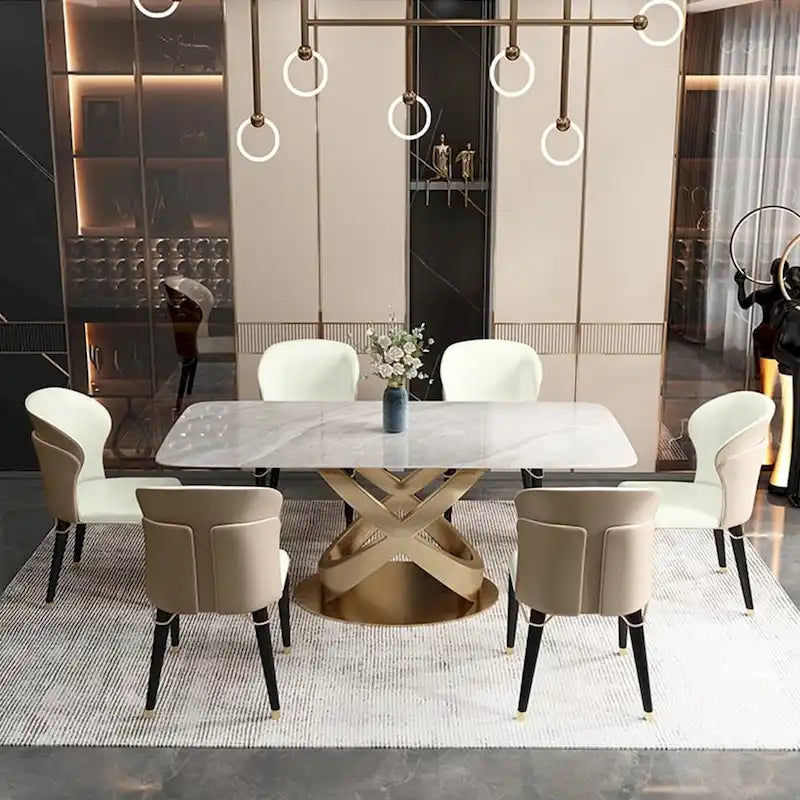 Modern Dining Chair Wingback Side Chair PU Leather Upholstery, Carbon Steel Legs, Brown, Set of 2, Fully Assemble