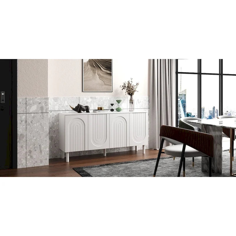 63.2W Bookcase Credenza Sideboard Buffet with Drawer & Pop-Up Doors