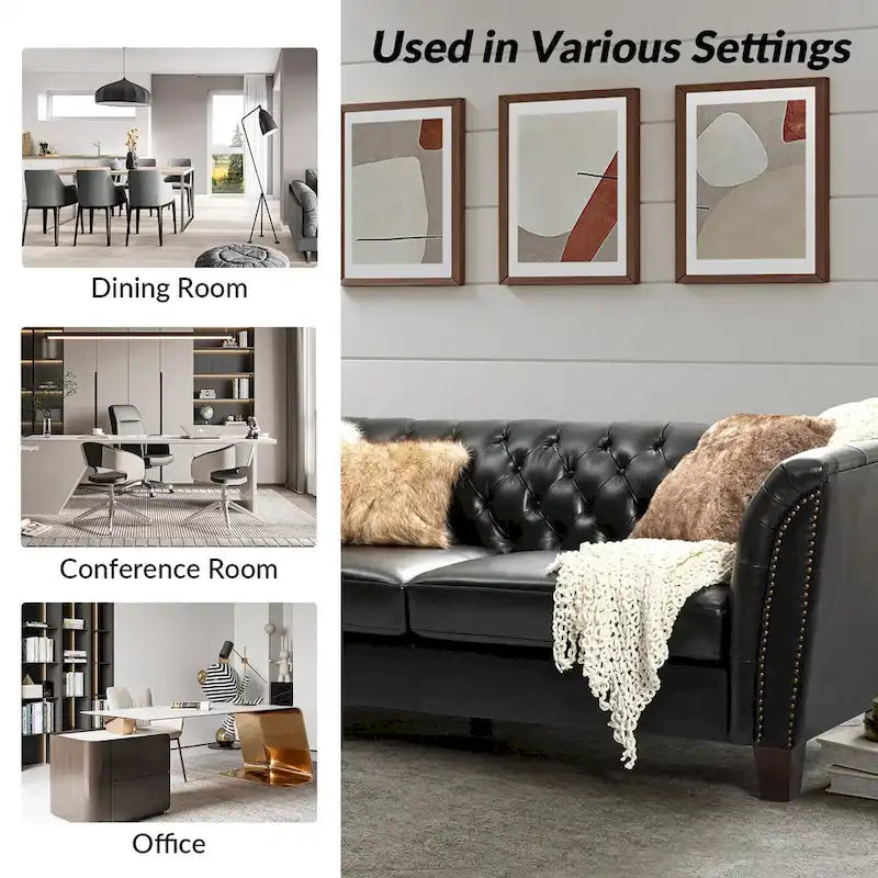 Regina 82.5 Tufted Genuine Leather Sofa Couch for Living Room By HULALA HOME