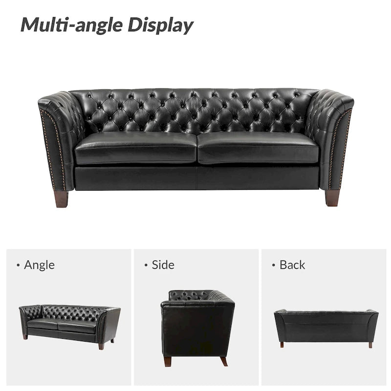 Regina 82.5 Tufted Genuine Leather Sofa Couch for Living Room By HULALA HOME