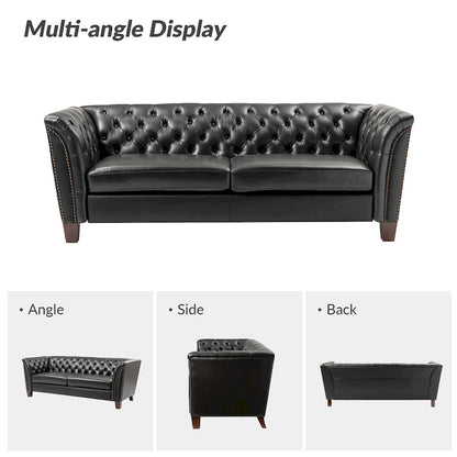 Regina 82.5 Tufted Genuine Leather Sofa Couch for Living Room By HULALA HOME