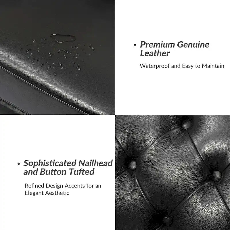 Regina 82.5 Tufted Genuine Leather Sofa Couch for Living Room By HULALA HOME