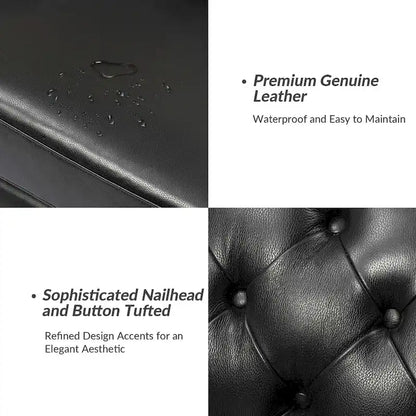 Regina 82.5 Tufted Genuine Leather Sofa Couch for Living Room By HULALA HOME