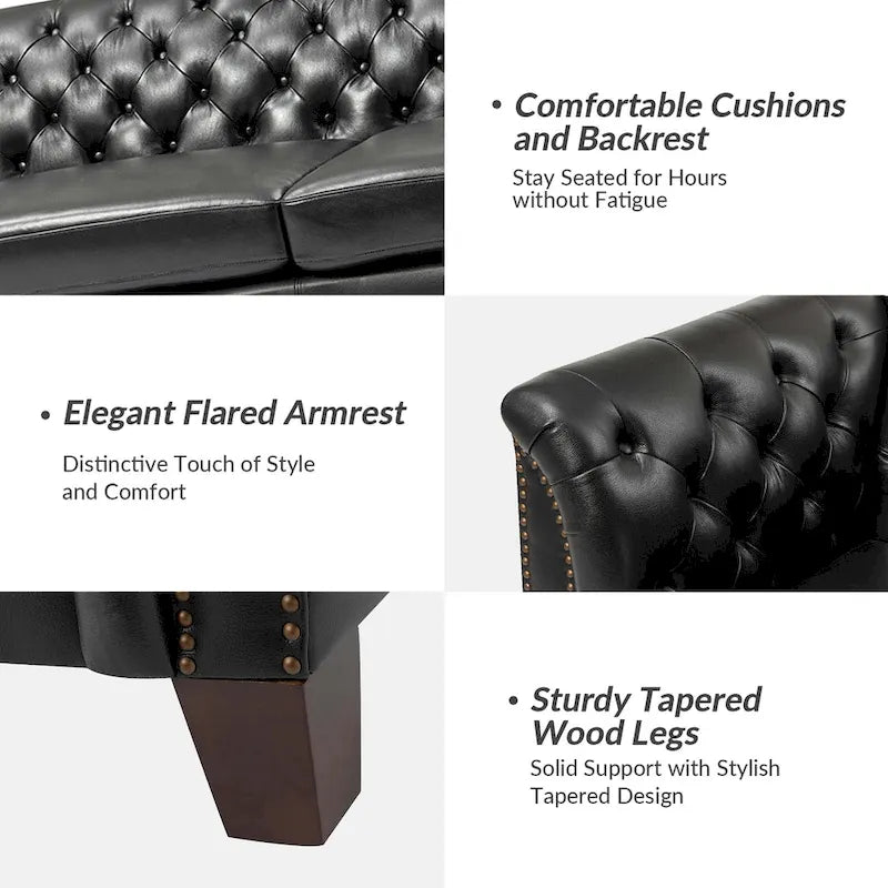 Regina 82.5 Tufted Genuine Leather Sofa Couch for Living Room By HULALA HOME