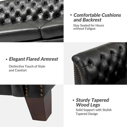 Regina 82.5 Tufted Genuine Leather Sofa Couch for Living Room By HULALA HOME