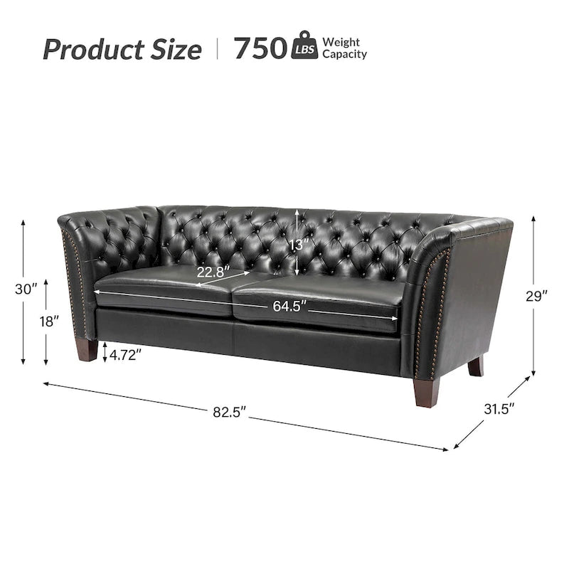 Regina 82.5 Tufted Genuine Leather Sofa Couch for Living Room By HULALA HOME