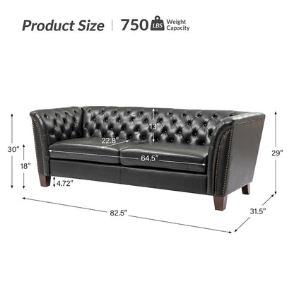 Regina 82.5 Tufted Genuine Leather Sofa Couch for Living Room By HULALA HOME