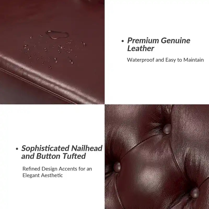 Regina 82.5 Tufted Genuine Leather Sofa Couch for Living Room By HULALA HOME