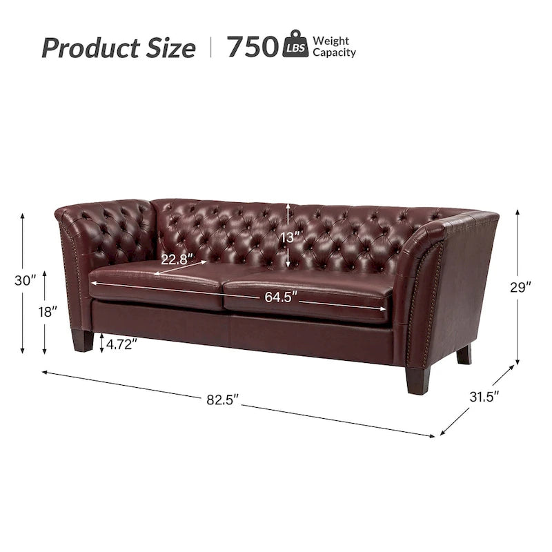Regina 82.5 Tufted Genuine Leather Sofa Couch for Living Room By HULALA HOME