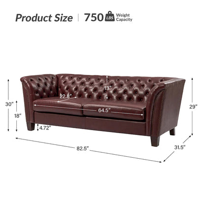 Regina 82.5 Tufted Genuine Leather Sofa Couch for Living Room By HULALA HOME
