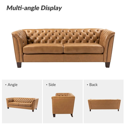 Regina 82.5 Tufted Genuine Leather Sofa Couch for Living Room By HULALA HOME