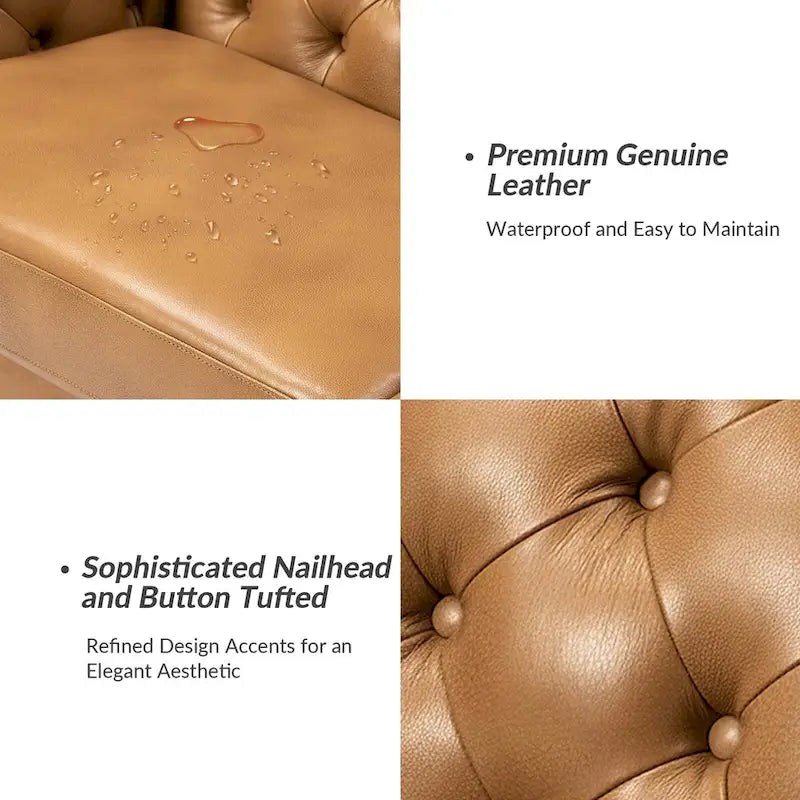 Regina 82.5 Tufted Genuine Leather Sofa Couch for Living Room By HULALA HOME
