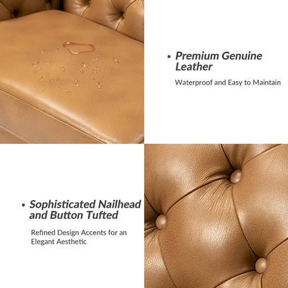 Regina 82.5 Tufted Genuine Leather Sofa Couch for Living Room By HULALA HOME