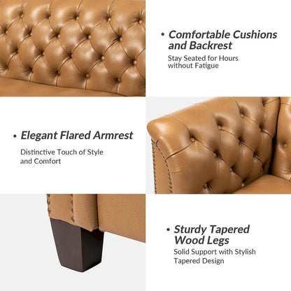 Regina 82.5 Tufted Genuine Leather Sofa Couch for Living Room By HULALA HOME