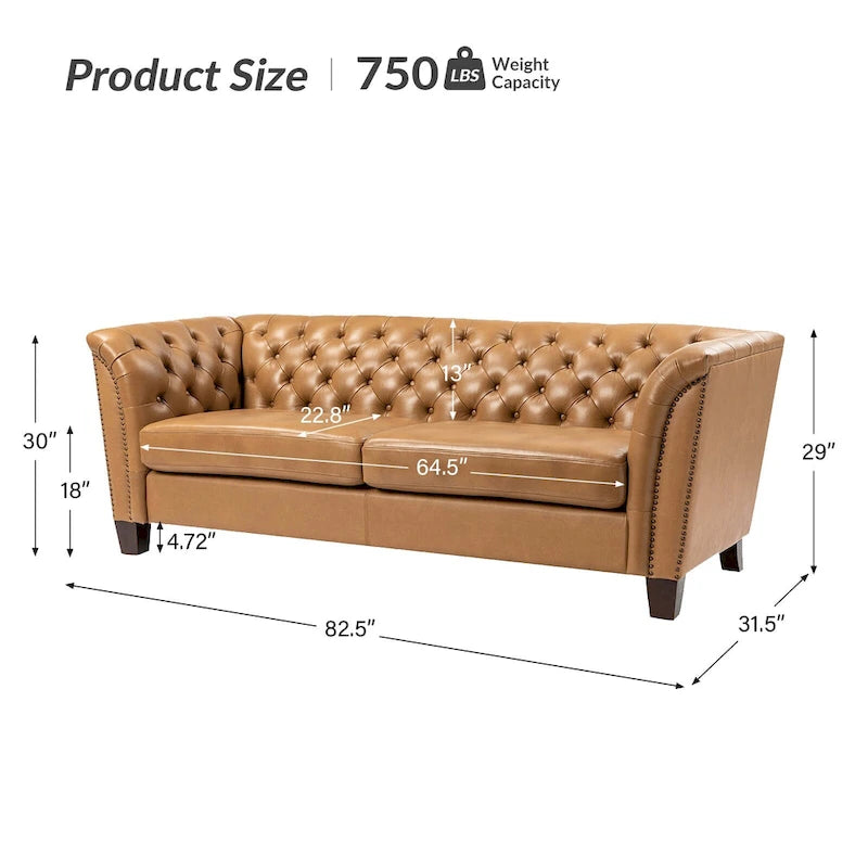 Regina 82.5 Tufted Genuine Leather Sofa Couch for Living Room By HULALA HOME