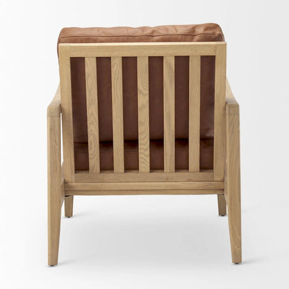 Raeleigh Cognac Brown Genuine Leather w/ Light Brown Solid Beechwood Frame Accent Chair - 27.9W x 34D x 34.4H