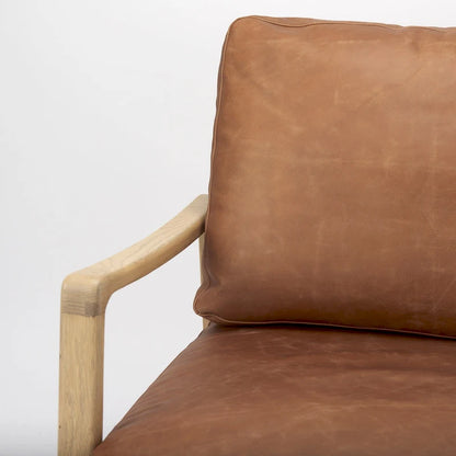 Raeleigh Cognac Brown Genuine Leather w/ Light Brown Solid Beechwood Frame Accent Chair - 27.9W x 34D x 34.4H