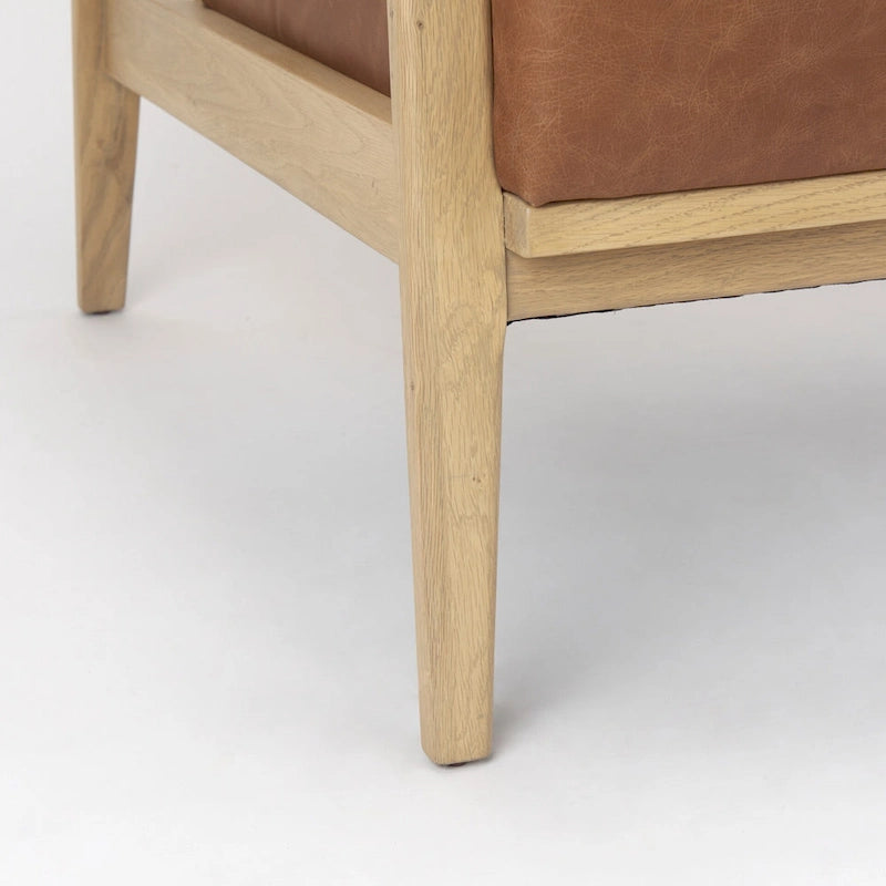 Raeleigh Cognac Brown Genuine Leather w/ Light Brown Solid Beechwood Frame Accent Chair - 27.9W x 34D x 34.4H