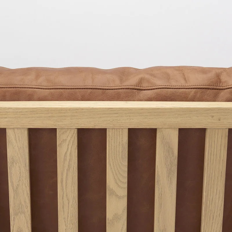 Raeleigh Cognac Brown Genuine Leather w/ Light Brown Solid Beechwood Frame Accent Chair - 27.9W x 34D x 34.4H