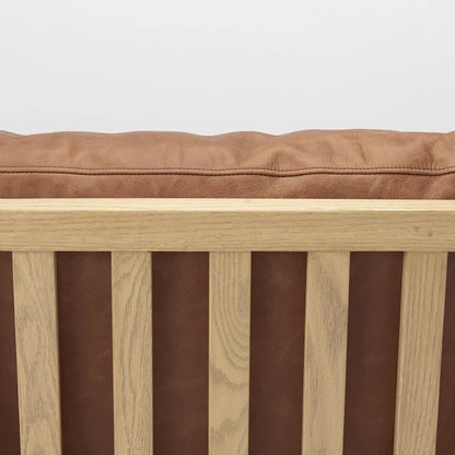 Raeleigh Cognac Brown Genuine Leather w/ Light Brown Solid Beechwood Frame Accent Chair - 27.9W x 34D x 34.4H