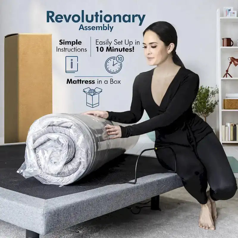 Renanim Adjustable Bed Base with 14-inch Medium Gel Memory Foam Mattress, Dual Massage, USB Ports, App, Remote