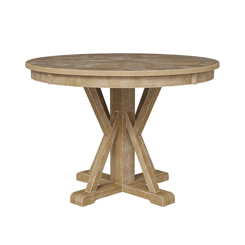 Felicia Farmhouse Natural Solid Wood Round Cross-buck Base Dining Table for 4 by HULALA HOME