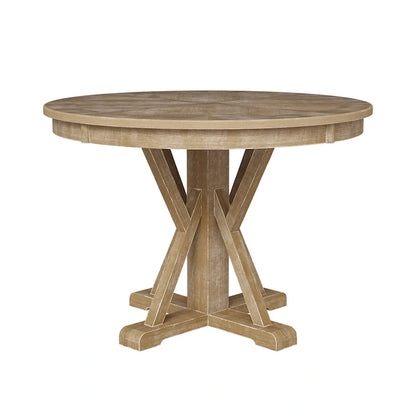 Felicia Farmhouse Natural Solid Wood Round Cross-buck Base Dining Table for 4 by HULALA HOME