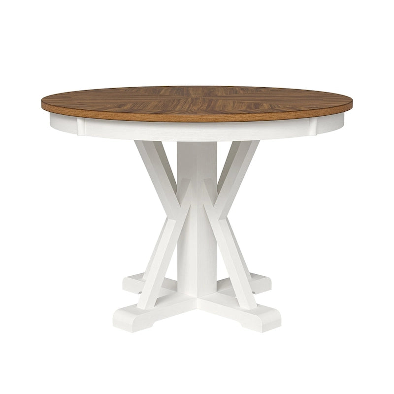 Felicia Farmhouse Natural Solid Wood Round Cross-buck Base Dining Table for 4 by HULALA HOME