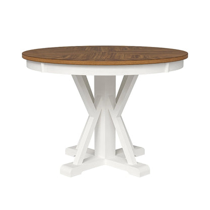 Felicia Farmhouse Natural Solid Wood Round Cross-buck Base Dining Table for 4 by HULALA HOME