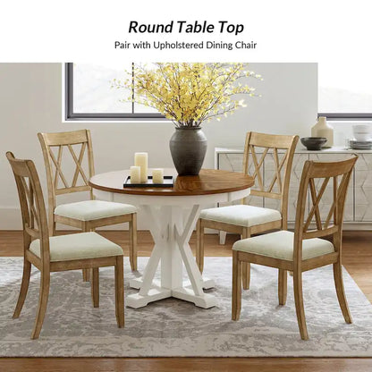 Felicia Farmhouse Natural Solid Wood Round Cross-buck Base Dining Table for 4 by HULALA HOME
