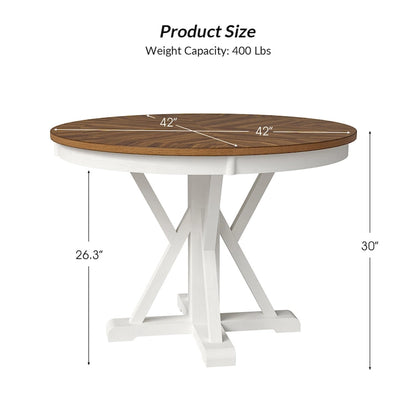 Felicia Farmhouse Natural Solid Wood Round Cross-buck Base Dining Table for 4 by HULALA HOME